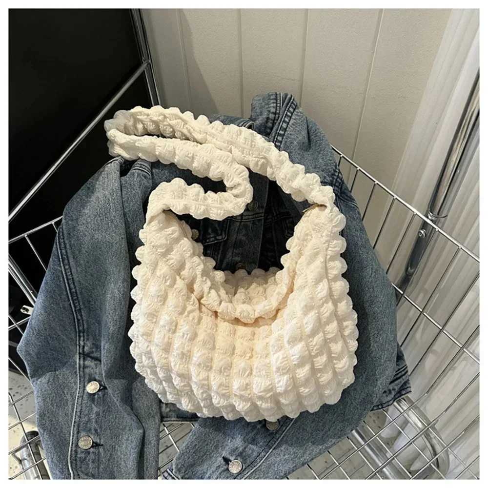 Wrinkled Design Embroidered Plaid Shoulder Bag Underarm Bag Simple Large Capacity Quilted Tote Bag for Women Y250730