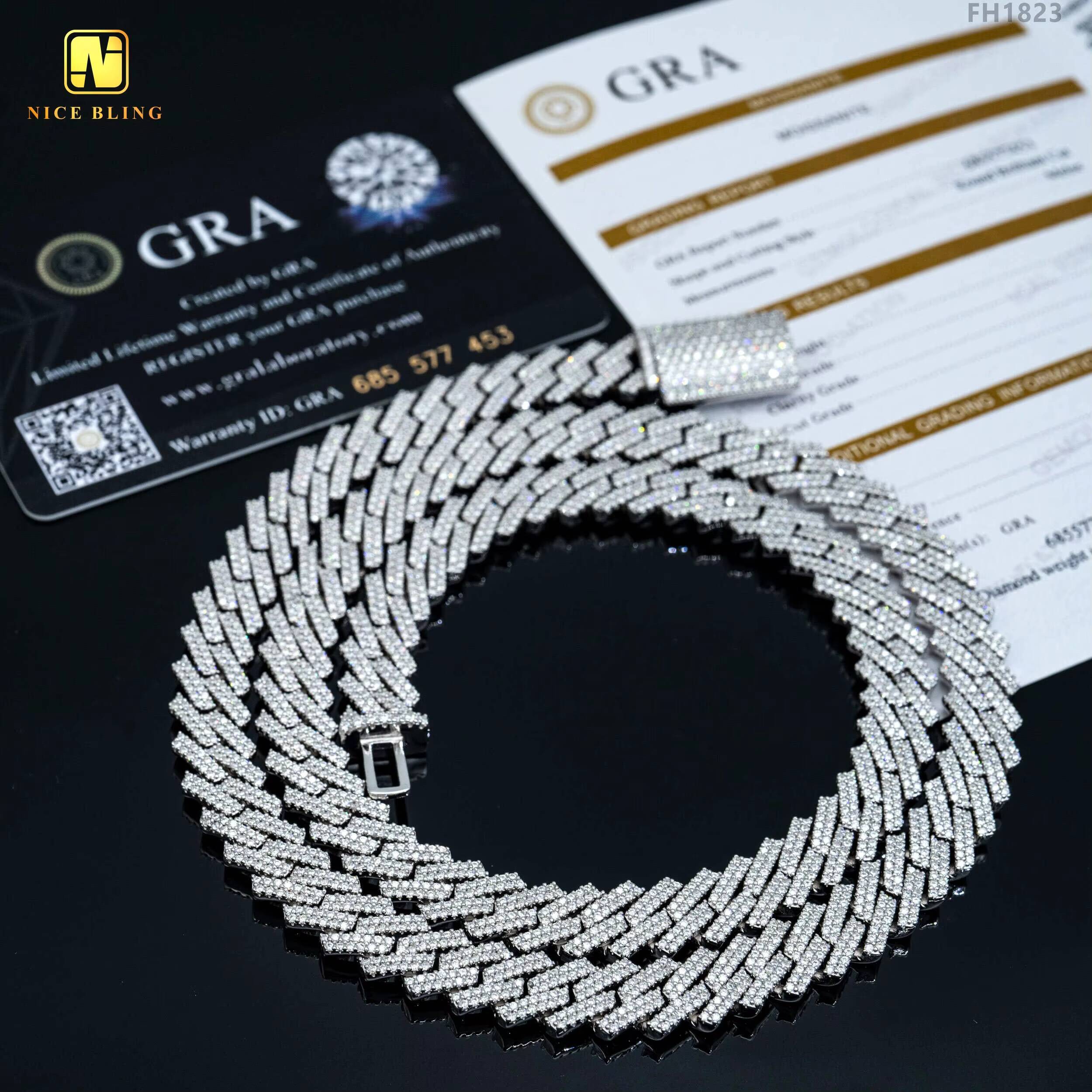 Fashion Men Cuban Link Chains 925 Silver Jewelry Hip Hop Necklace Rhodium Plated 10mm Moissanite Diamond Necklace Bracelet