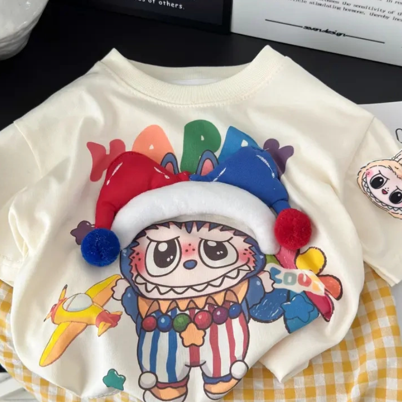 LABUBU boys and girls short-sleeved printed T-shirt for children's summer T-shirt baby cartoon top design comfortable and soft children's cl