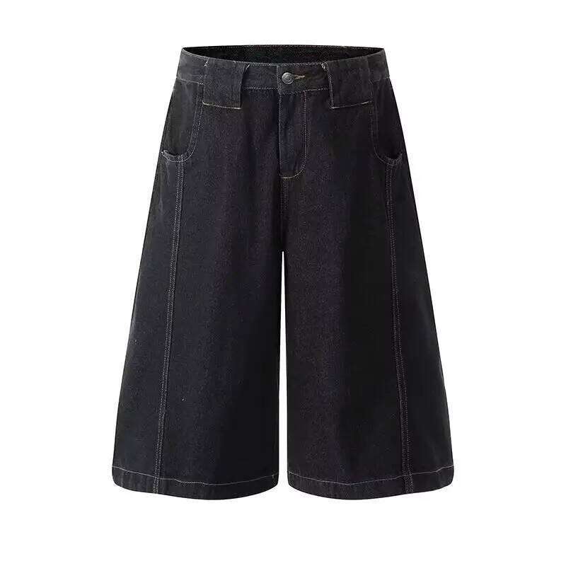 DM Y2K New Cowboy Skateboard Shorts Men And Women Loose Wide-Leg Pants Hip-Hop Street Jeans