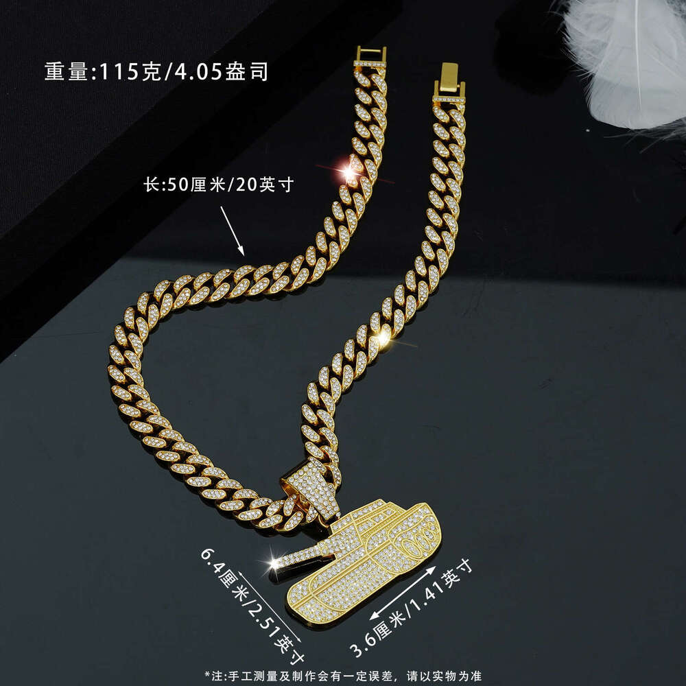 Hot Selling Personality Punk Hip Hop Cuban Chain Fashion Cool Full Dia Tank Necklace Pendant