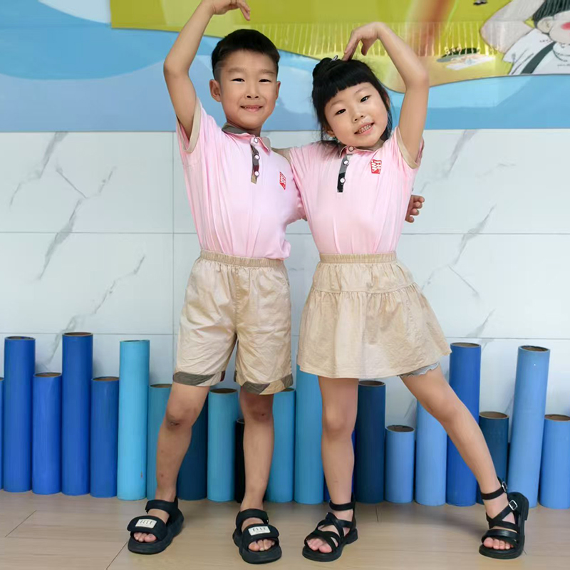 Customized summer school uniform set for girls and boys, children's walking short sleeved kindergarten uniform set