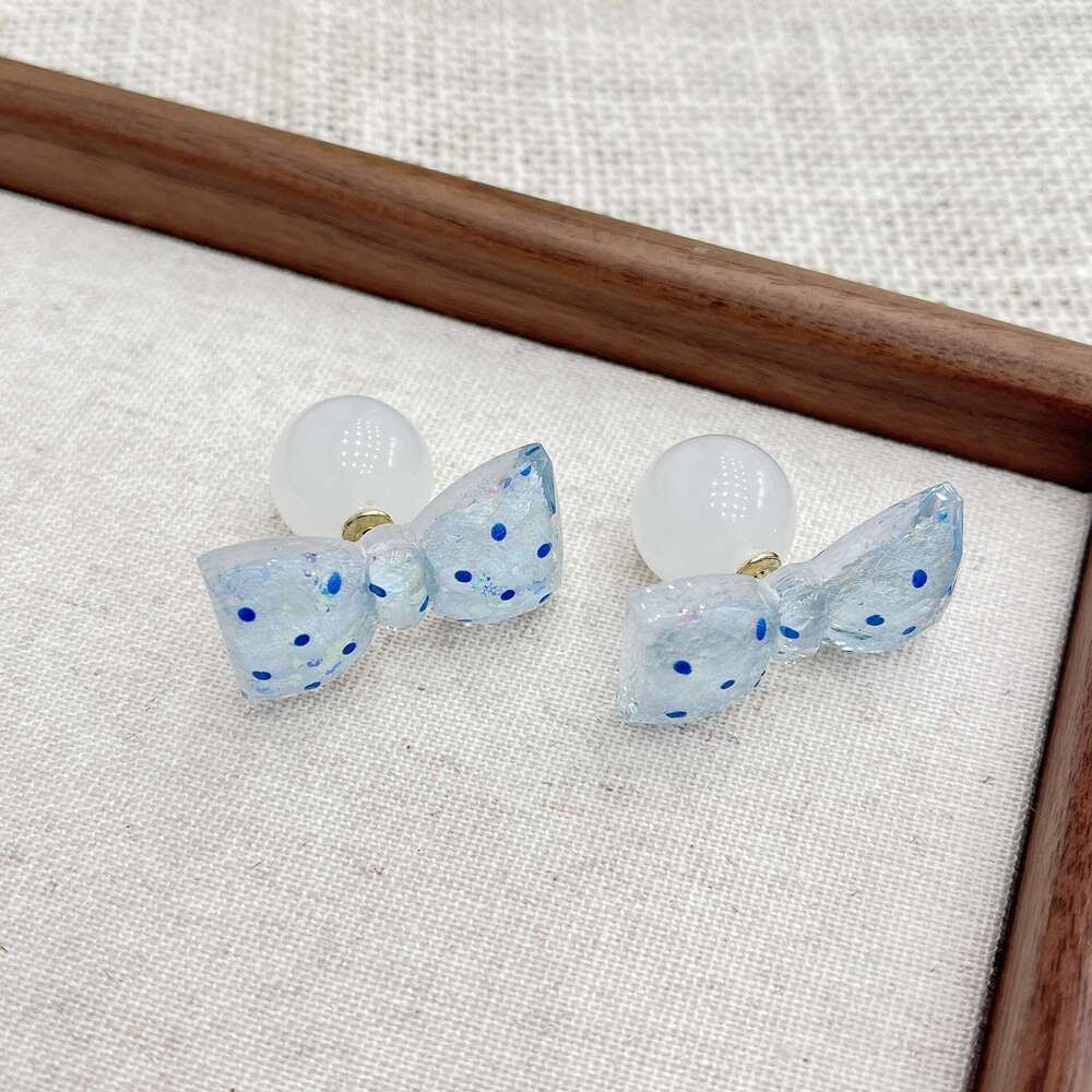TikTok Butterfly Korean Style Navy Blue Diagonal Fresh 2025 Spring Summer New Stud Earrings 355