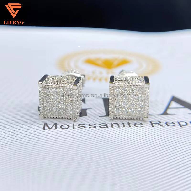 Luxury White Gold Plated VVS GRA Brilliant Cut Hip-hop Style Iced Moissanite Diamond Stud Earrings for Men