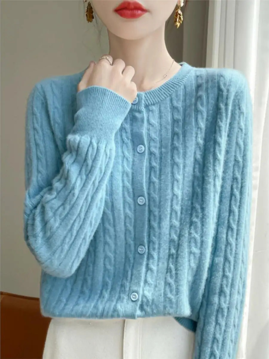 Autumn Winter Women Cardigans Oneck Solid Sweater Spring Long Sleeve Single Breasted Knit White Fashion Korean Jumper 250730