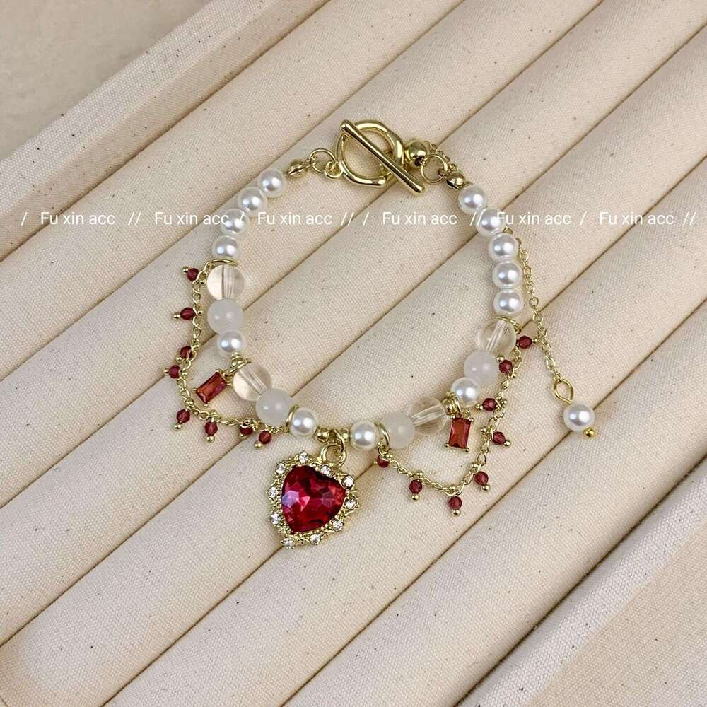 French Baroque Necklace Lolita Heart Pearl Light Ring Ancient Style Hanfu Accessory Collarbone Chain 221