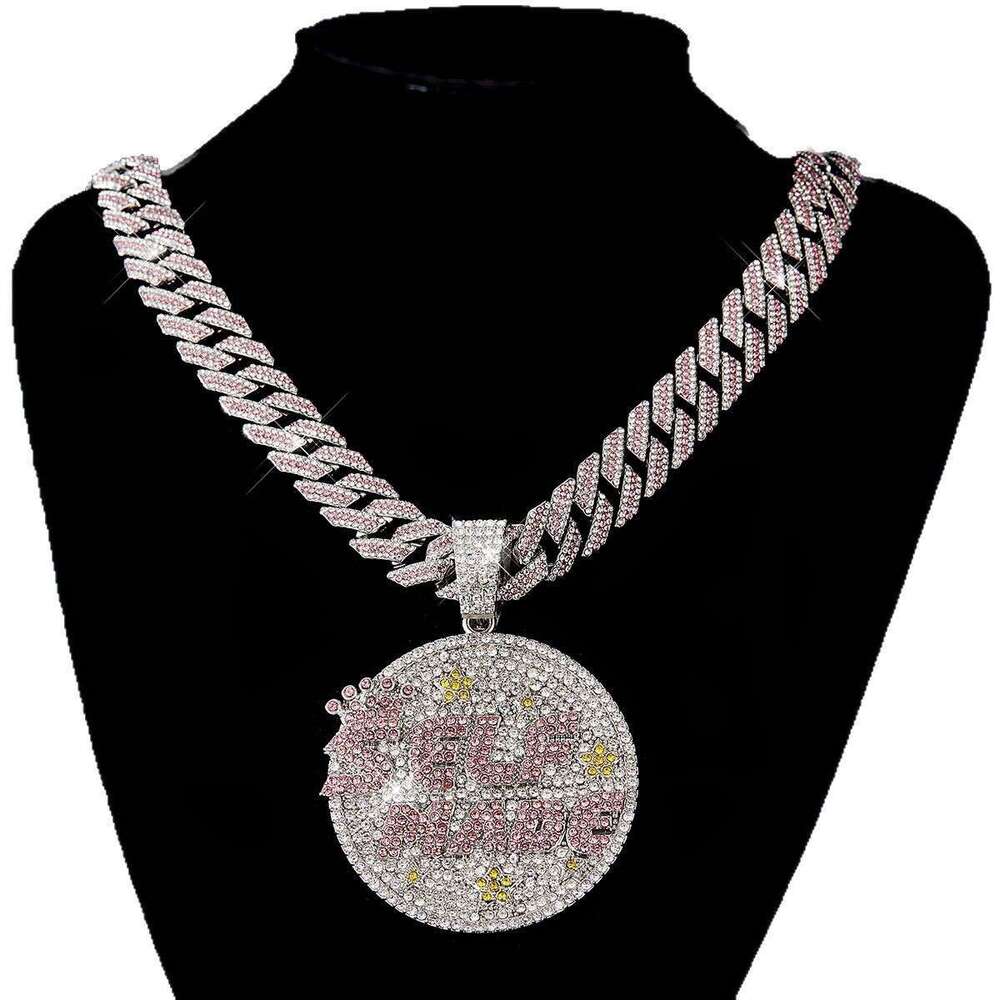 Rhinestone Letter Pendant 15MM Bubble Cuban Chain Hip-Hop Trendy Men's Necklace