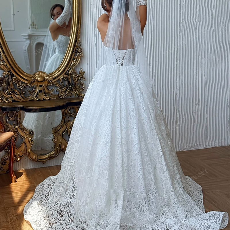 Graceful Wedding Dresses Voluminous Flowers A-Line Ball Gown Full Sleeve Strapless Bridal Gowns Customized Lace Up Robe De Mariee