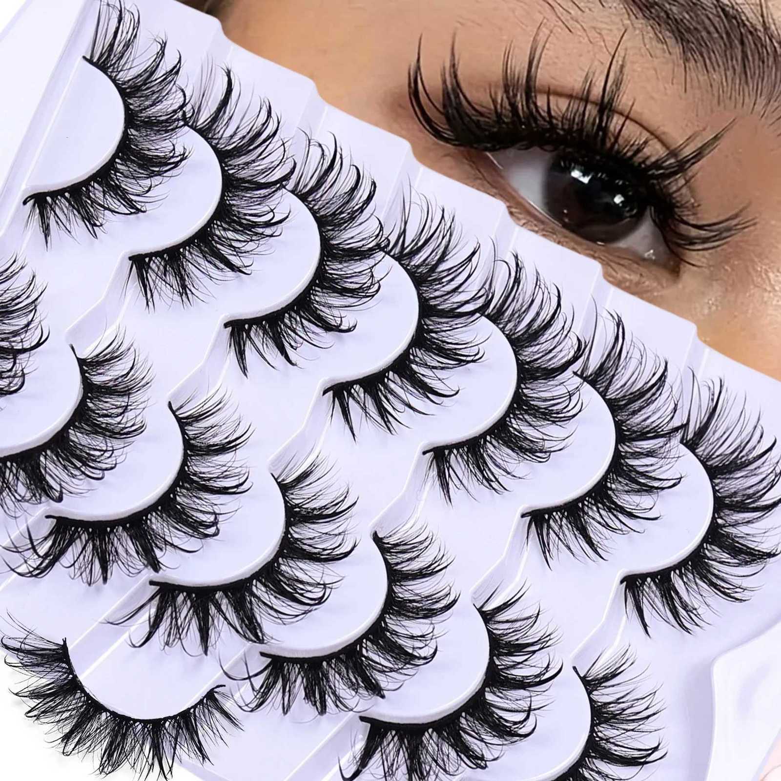 7 Pairs Wet Look Manga Lash Wispy D Curl Lashes Fake Lash Fluffy Fairy Cat False Lashes Spiky Tips Dramatic Fake Eyelashes Z250730