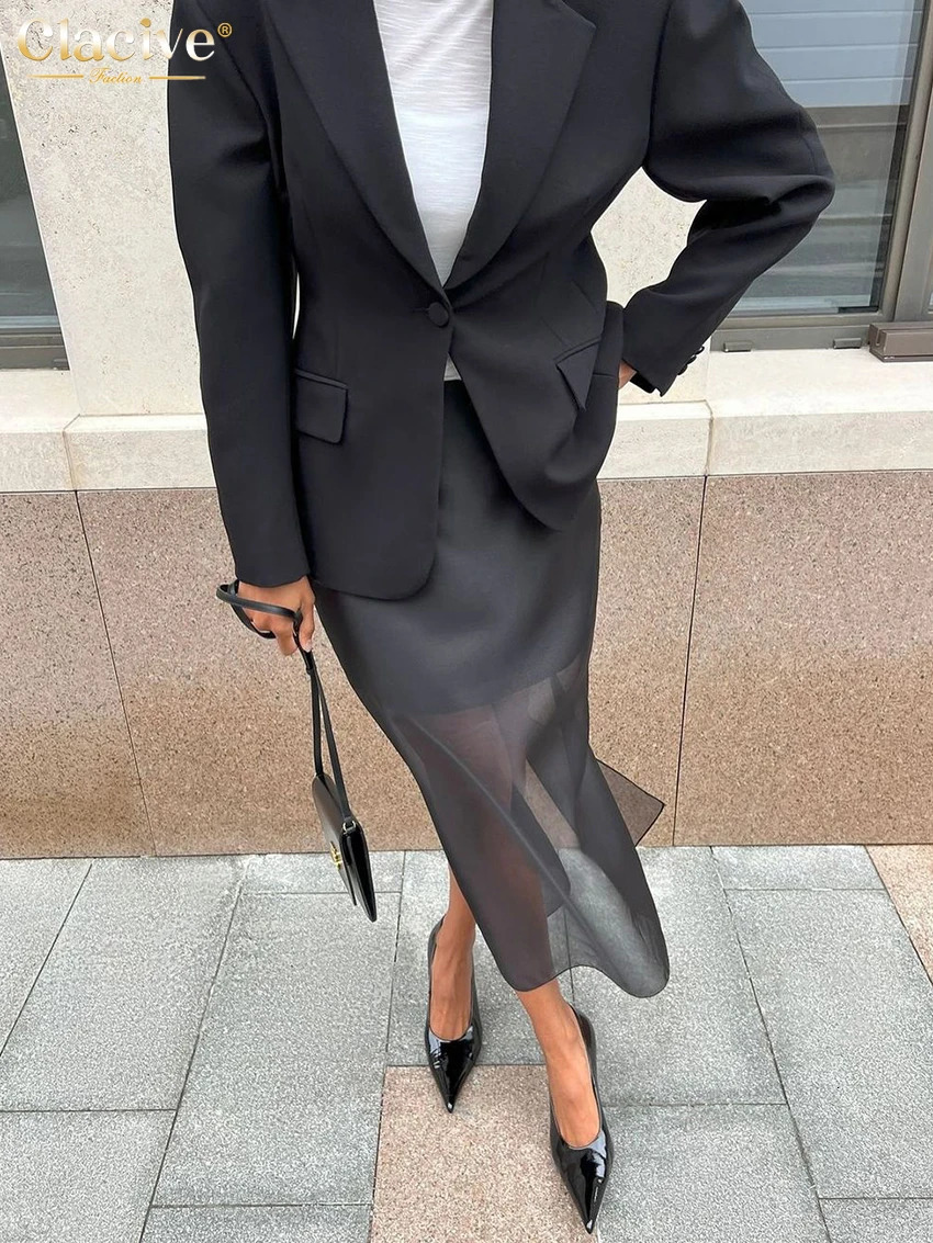 Clacive Fashion Loose Balck Women Skirt Casual High Waist Ankle Length Skirts Elegant Classic Mesh Spliced Female Clothing 250730