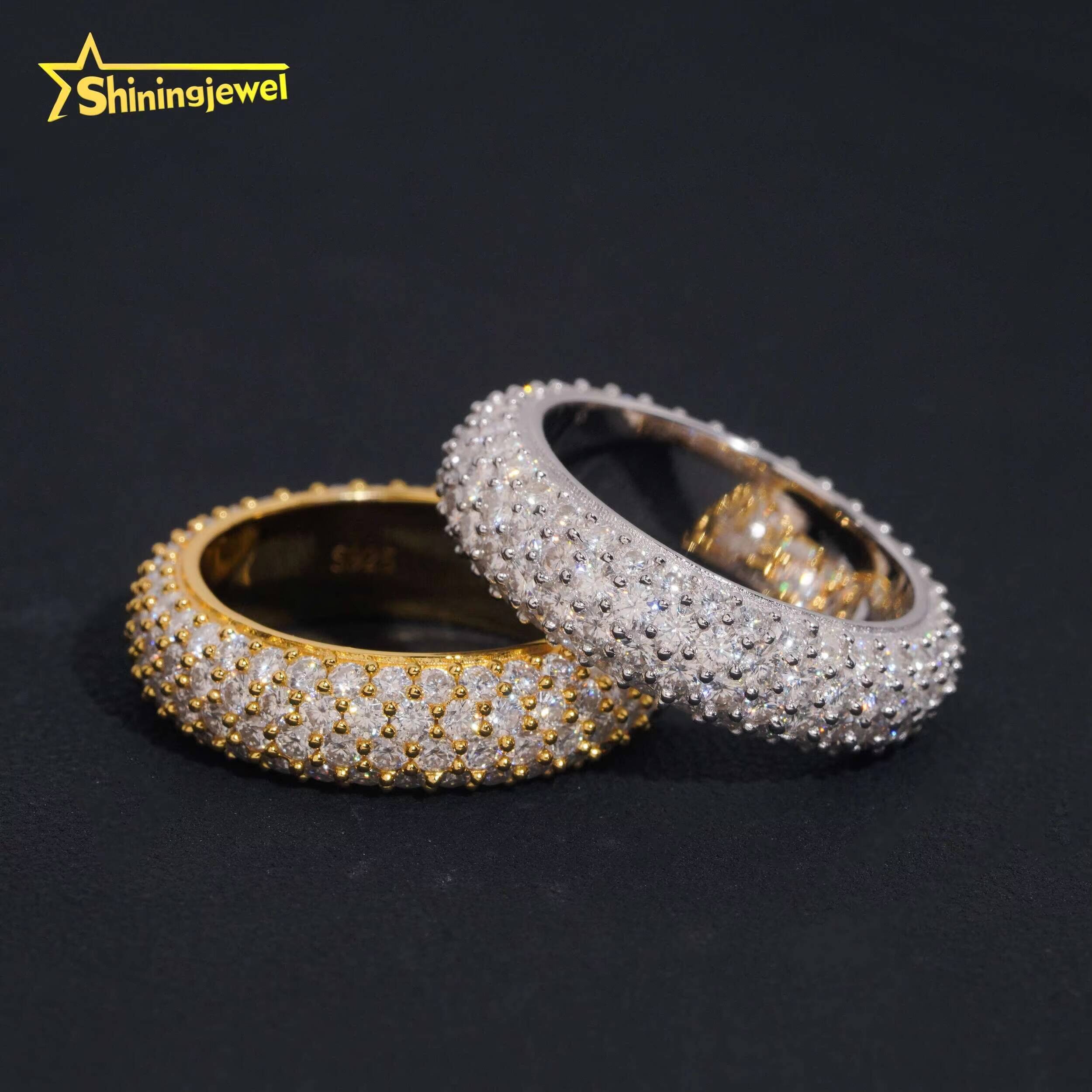 OEM ODM Jewelry Ring Moissanite Stones Bling Women Men Eternity Round Wedding Bands Ring Custom Engraving Service Available