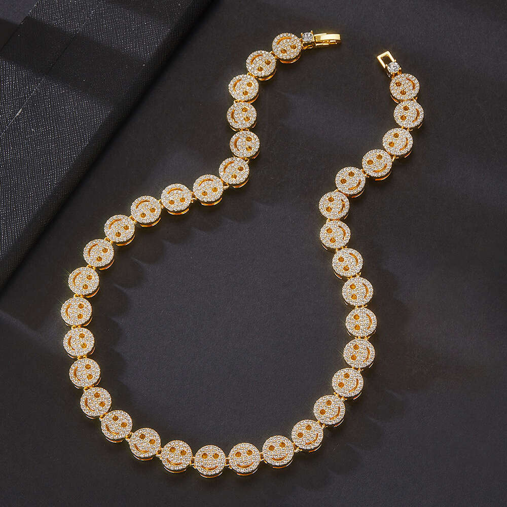 Full Dia Smiley Face Bracelet Hip Hop Creative Personality Necklace Cuban Chain for Men
