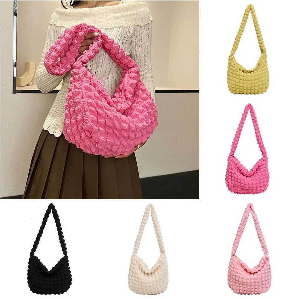 Pleated Cloud Bubble Shoulder Bag Solid Color Korean Style Tote Bag Crossbody Bag Large Capacity Plaid Crossbody Bag Women Y250729