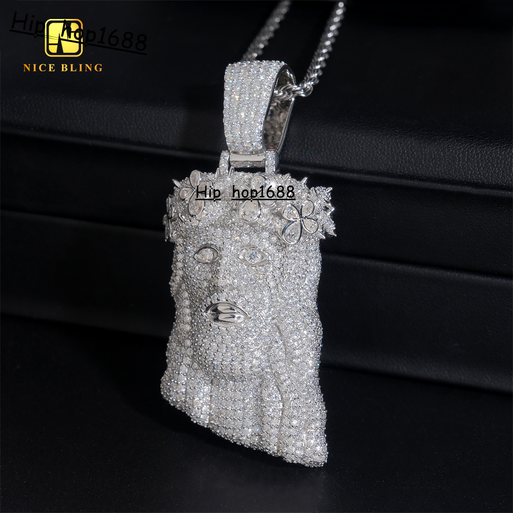 Iced Out 3D Fine Custom Hip Hop Men Jewelry Pendant Pear Cut VVS Moissanite Full Diamond Silver Plated 925 Silver Jesus Pendant