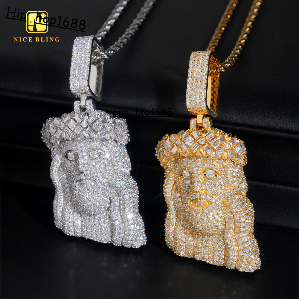 Top Quality Custom Iced Out Hip Hop Men Jewelry Pendant Baguette Ronud Cut VVS Moissanite Full Diamond 925 Silver Jesus Pendant