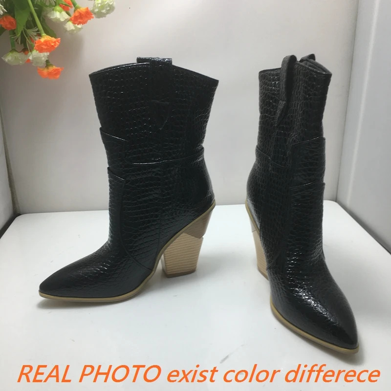 ASILETO Denim Winter Warm Fur Western Ankle Boots for Women Wedge Heel Pointed Toe Slip On Big Size US17 S2449 250729