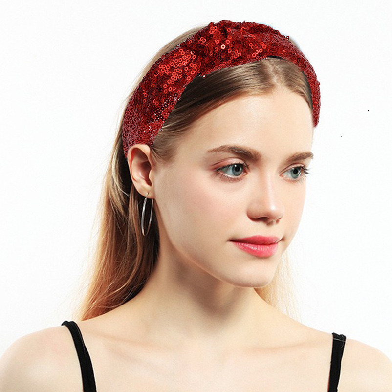 Simple Knot Cross Bow Colorful Sequin Women's Elegant Fabric Headband Hair Accessory