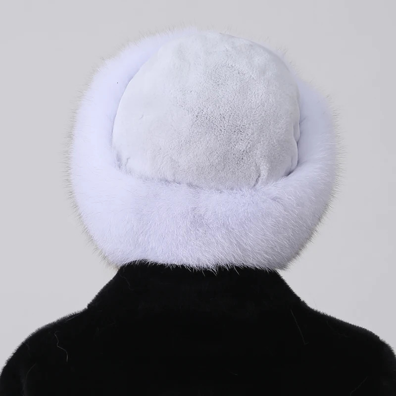 Russian Winter Fur Hat Warm Fluffy Women Round Hat Fluffy Fox Rabbit Fur Bucket Hat 250724