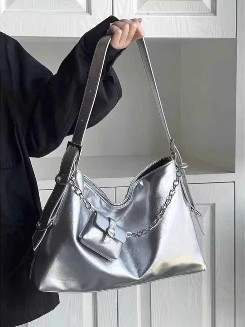 Fi Motorcyclist Fems Sahel Tote Bag with Coin Purse Sier Soft PU Leather Capacity Underarm Bags Wens Shoulder Bag Y250730