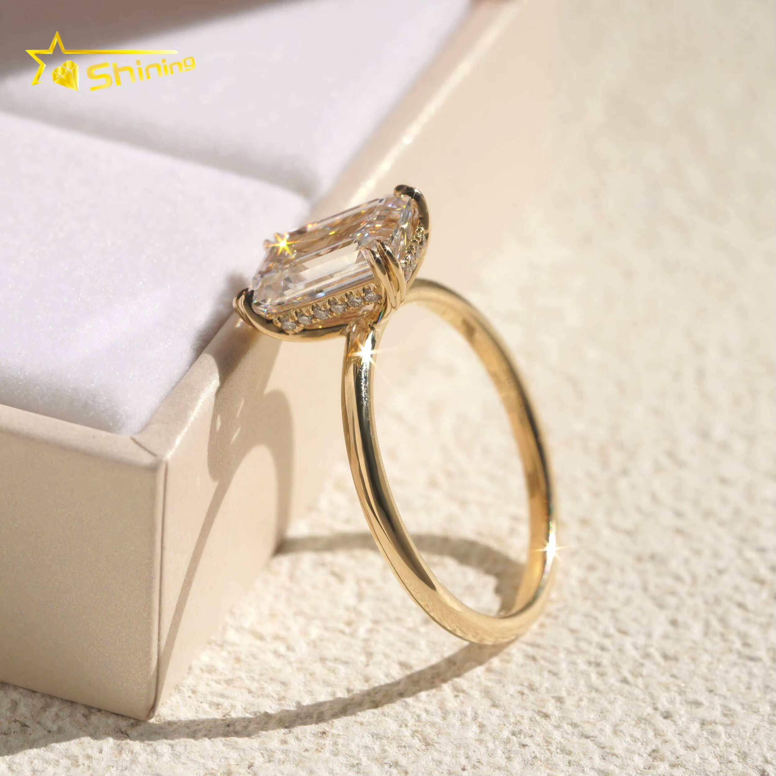 Emerald Cut IGI Lab Grown Solitiare Diamonds Halo Engagement Rings Fine Jewelry 14K Solid Yellow Gold Rings with Certificate