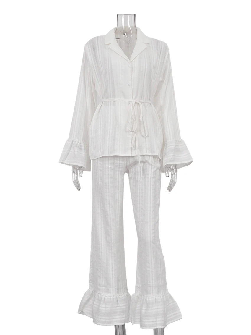 Marthaqiqiq Casual Women Nightgown 2 Piece Suit Long Sleeve Nightwear TurnDown Collar Sleepwear Pants Loose Home Clothes Ladies 250730