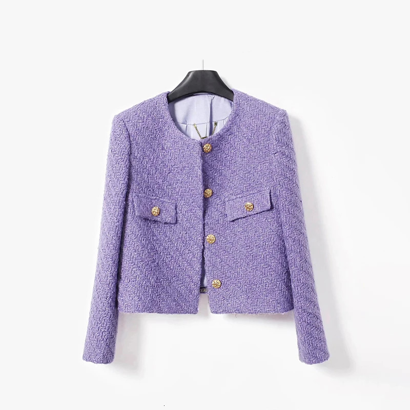 fashionable and elegant round neck singlebreasted y socialite style purple tweed highend temperament jacket 250730