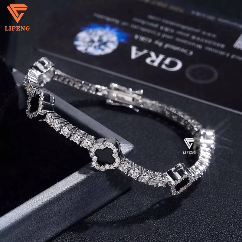 Hip Hop Iced Out Diamond Clover Bracelet 4mm Wide 925 Silver VVS1 Moissanite Tennis Bracelet With GRA Certificate