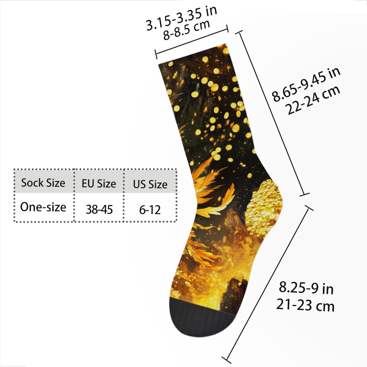 Golden Phoenix Flame Print Unisex Tube Socks C103