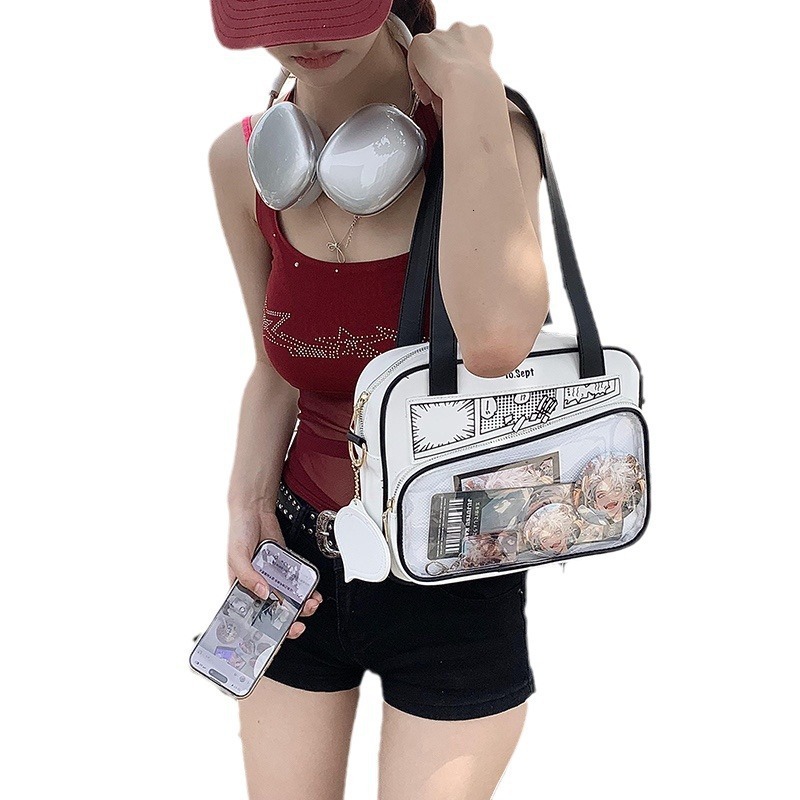 2025 Summer Manga Japanese Handheld Large Capacity Women's Single Shoulder Crossbody Bag Anime Transparent Single Shoulder Handheld Cute Bag Desi