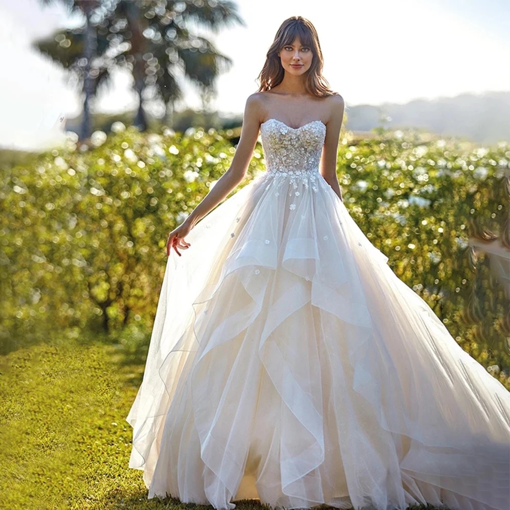 Sexy Sweetheart A-Line Wedding Dresses Lace Applique Bohemia Sleeveless Tulle Bridal Gowns Vestido De Novia Robe Customized 2025