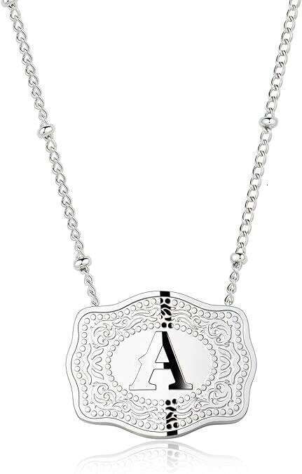 26 Letters Copper American Western Cowboy Belt Buckle Necklace Collarbone Chain Pendant