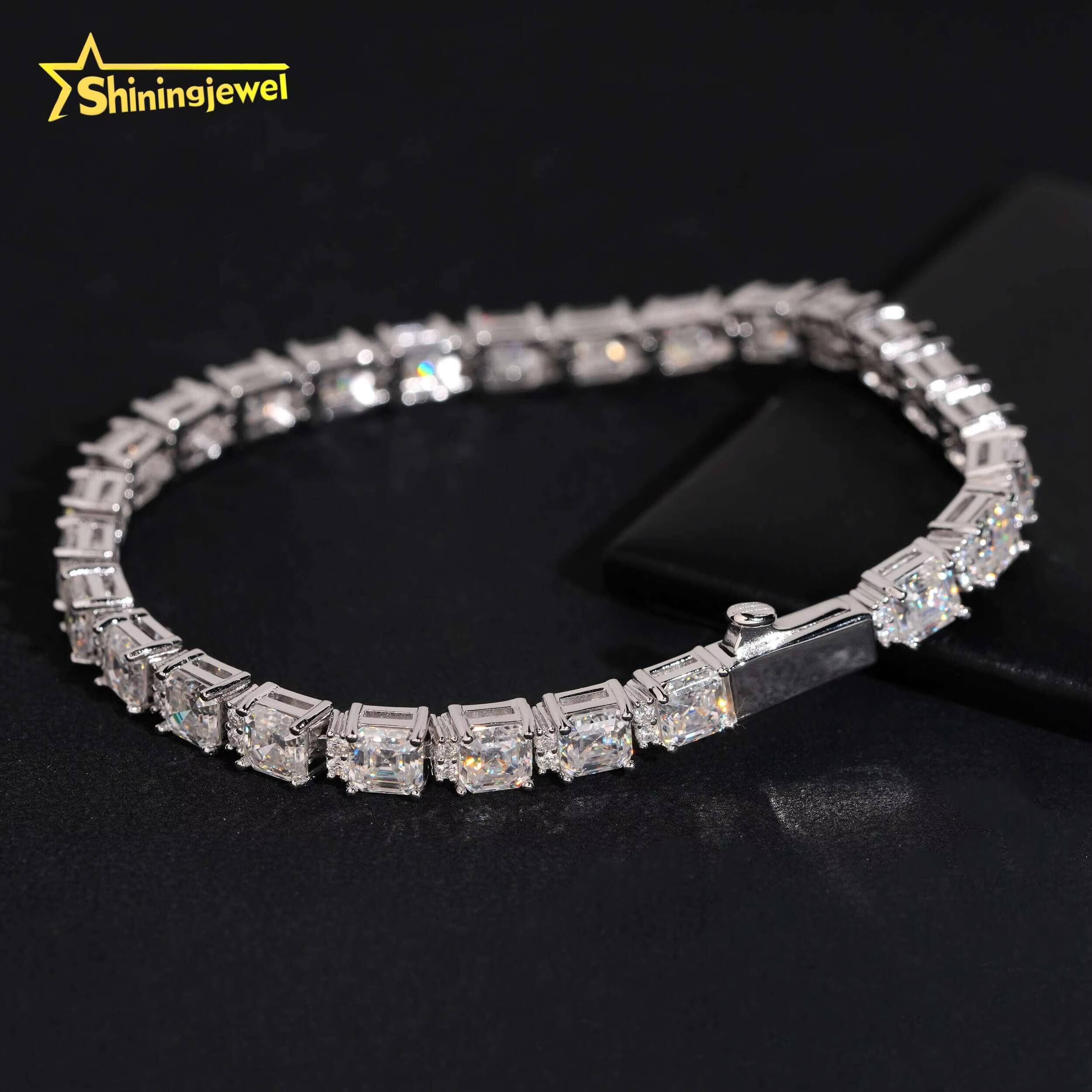 New Design 925 Silver VVS Moissanite Tennis Bracelet Women Fine Jewelry Asscher Cut Moissanite Bracelet Pass Diamond Tester