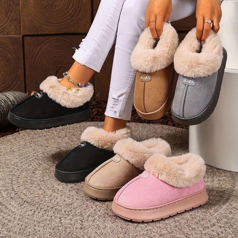 New Cotton Slippers Warm Thickened Couple Style Simple Autumn Winter Indoor Half-Wrapped Heel Home