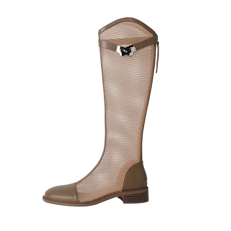 2025 Summer Mesh High Boots Womens Breathable Mesh Net Knight Boots Thick Bottom Hollow But Knee Long Cool Boots 250729