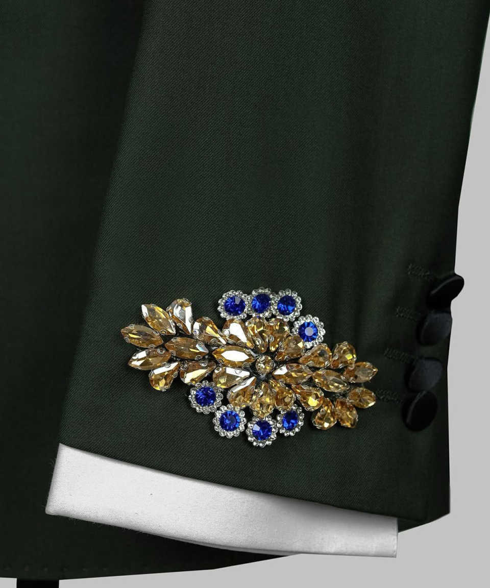 Luxurious Men Suits 2 Piecs Blazers Pants Single Breasted Beads Diamond For Wedding Groom Tuxedos Customized