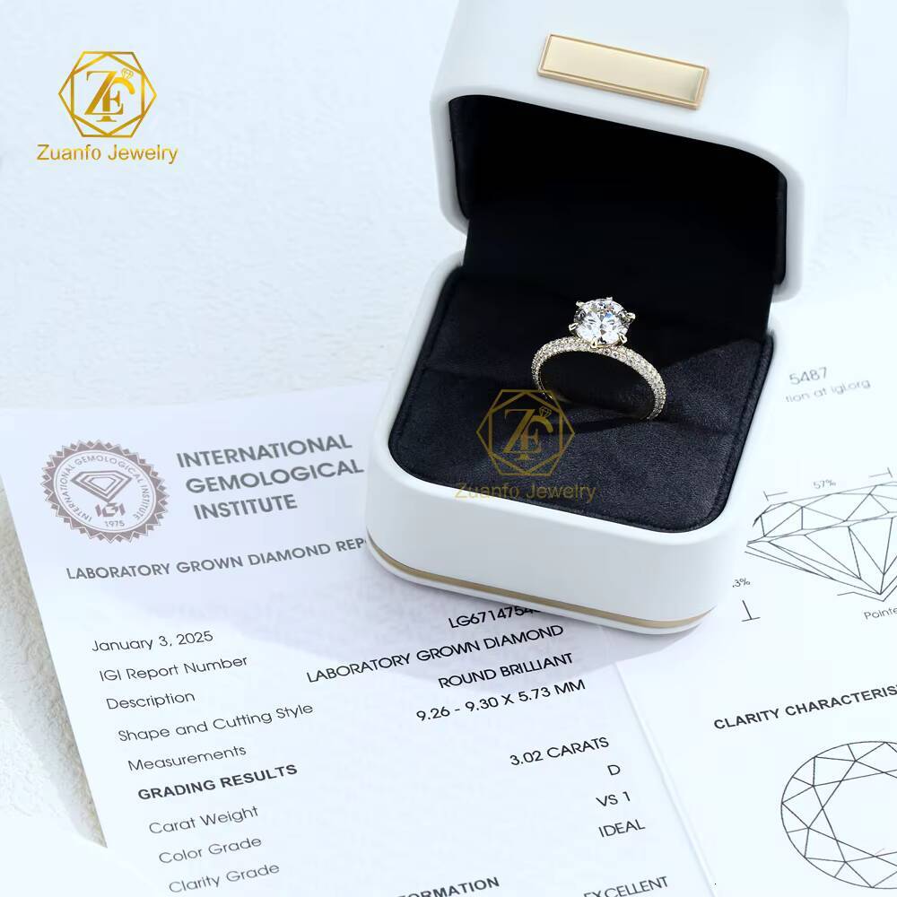 AU750 18k Solid Gold 3Carat IGI Certified Cvd HPHT Lab Grown Created Diamond Rings Engagement Ring Jewelry Women