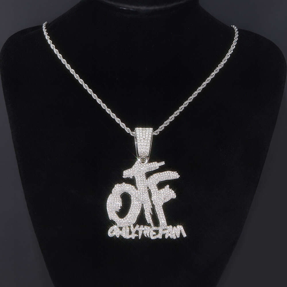 New Full OTF Letter Pendant Creative Personality Versatile Alloy Inlaid Dia Necklace