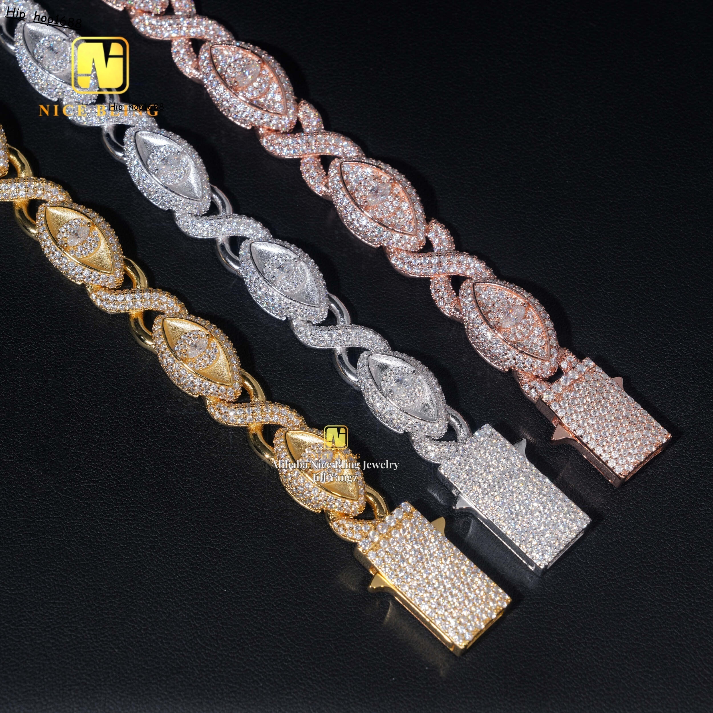 Trending Products Devil Eye Jewelry Moissanite Cuban Bracelet Marquise Snake Eyes Moissanite Cuban Link Chain