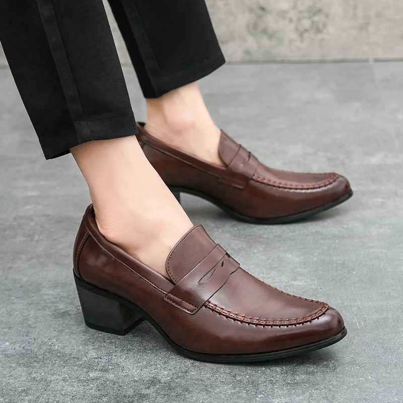 Men Dress Shoes Black Brown Medium High H European and Business Banquet Cuban Leather Shoes Size 38-45 Y250730