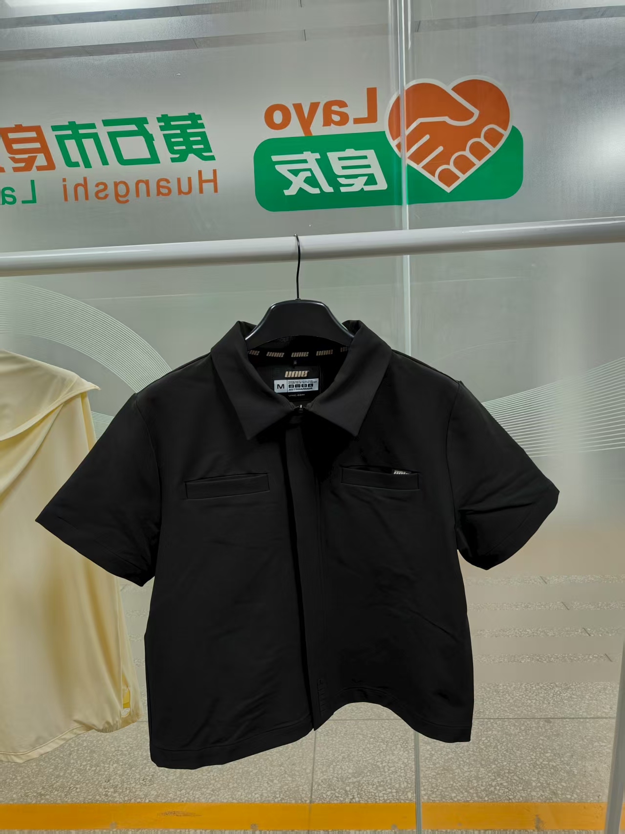 Black Lapel Collar T-shirt Men's Workwear Zip-up T-shirt Top Loose Fit T-shirt with Pockets