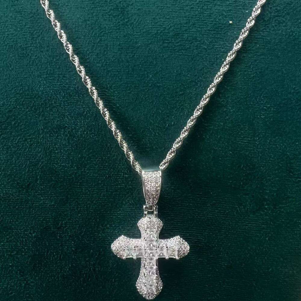 Zirconia Cross Pendant Fashion Classic Style Versatile Braided Chain Necklace