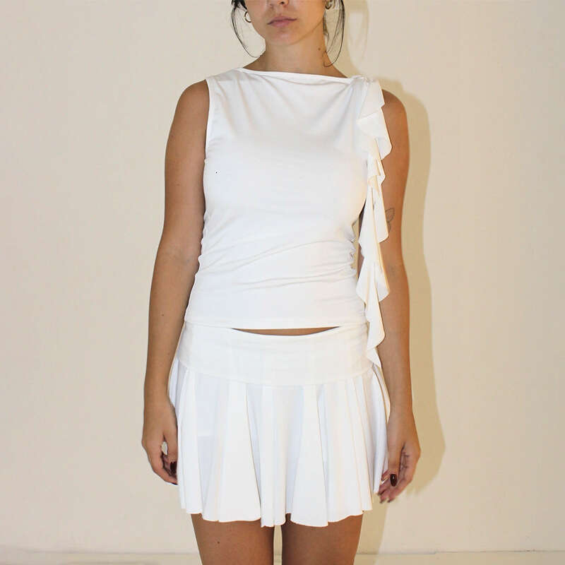 Ytp045 Women's Spring And Summer New Solid Color Sleeveless Ruffled Tassel Vest Top T-Shirt B5