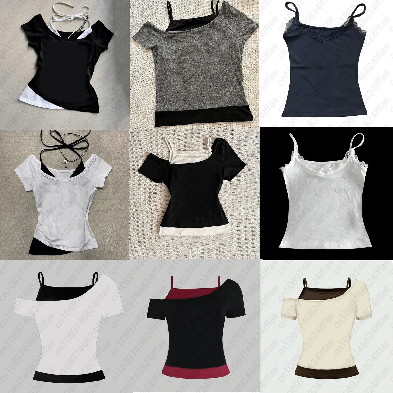 American retro sweet sexy two short sleeve Tshirt womens clothing Punk Tshirt Y2K Womens summer casual pop Solid color 250724