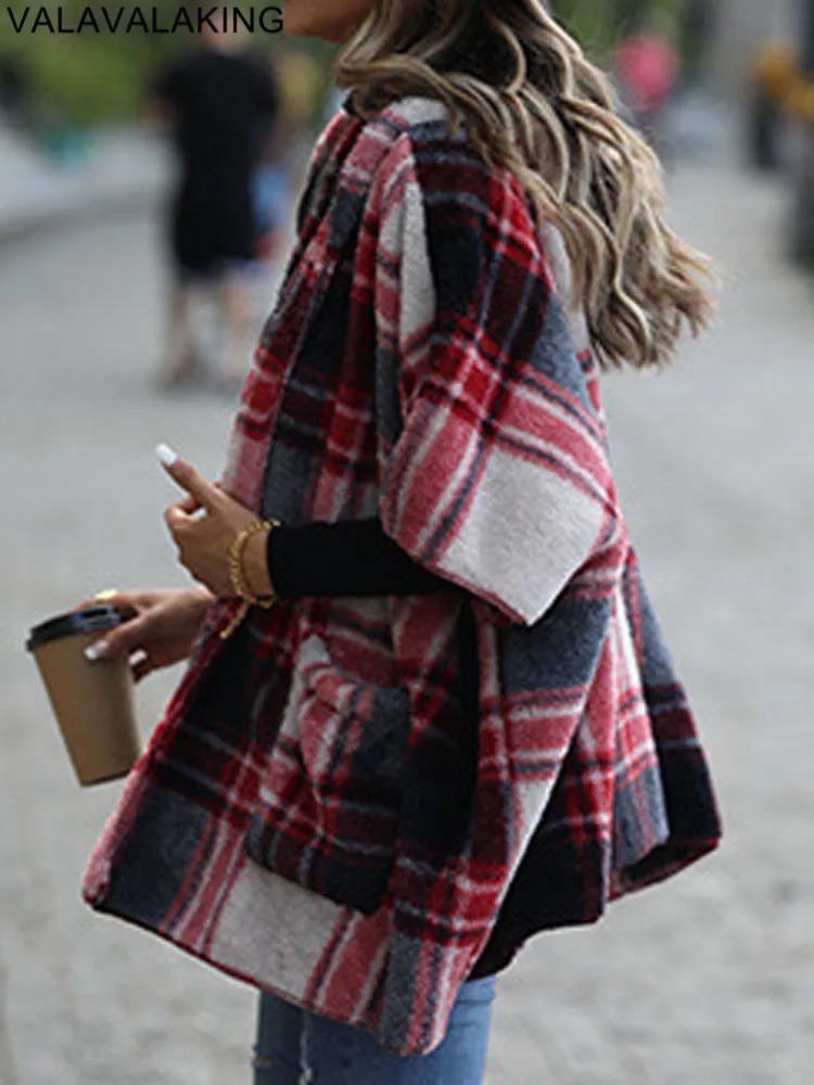 Autumn Winter Plaid Print Women Jacket Thick Plush Hooded Warm Casual Coat Soft Loose Cardigan Lady No buckle Short 250730