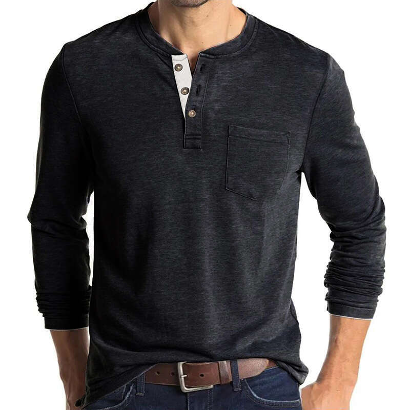 European And American Men's Long Sleeve Crew Neck T-Shirt Amazon Men's Base Shirt Foreign Trade Men's T-Shirt Henry Collar Top