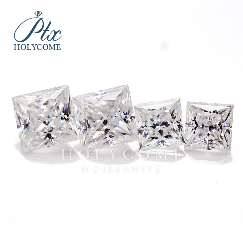 Real Princess Cut Lab Created Moissanite Stone 0.1ct-8ct D Color Square Shape VVS Quality Synthetic Gems Loose Moissanite Stone for Jewelry Making