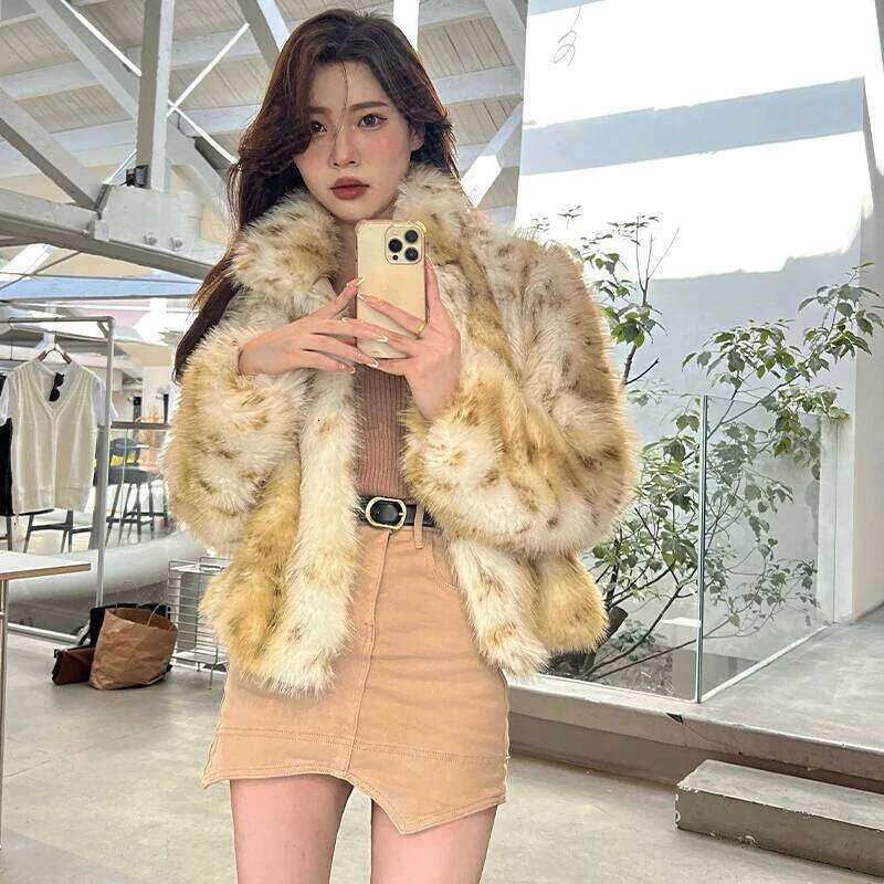 Mink Faux For Women Thick Warm Spotted Leopard Printed Vintage Short Fluffy Jacket Eco Fur Coat Winter Overcoat Female