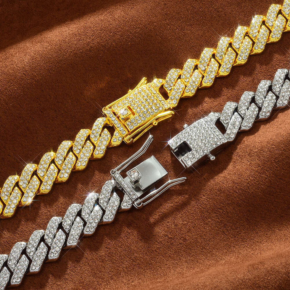 Men's Rock Style Dia-Shaped 14mm Full Dia Cuban Necklace Hip-Hop Trendy Jewelry Nationwide