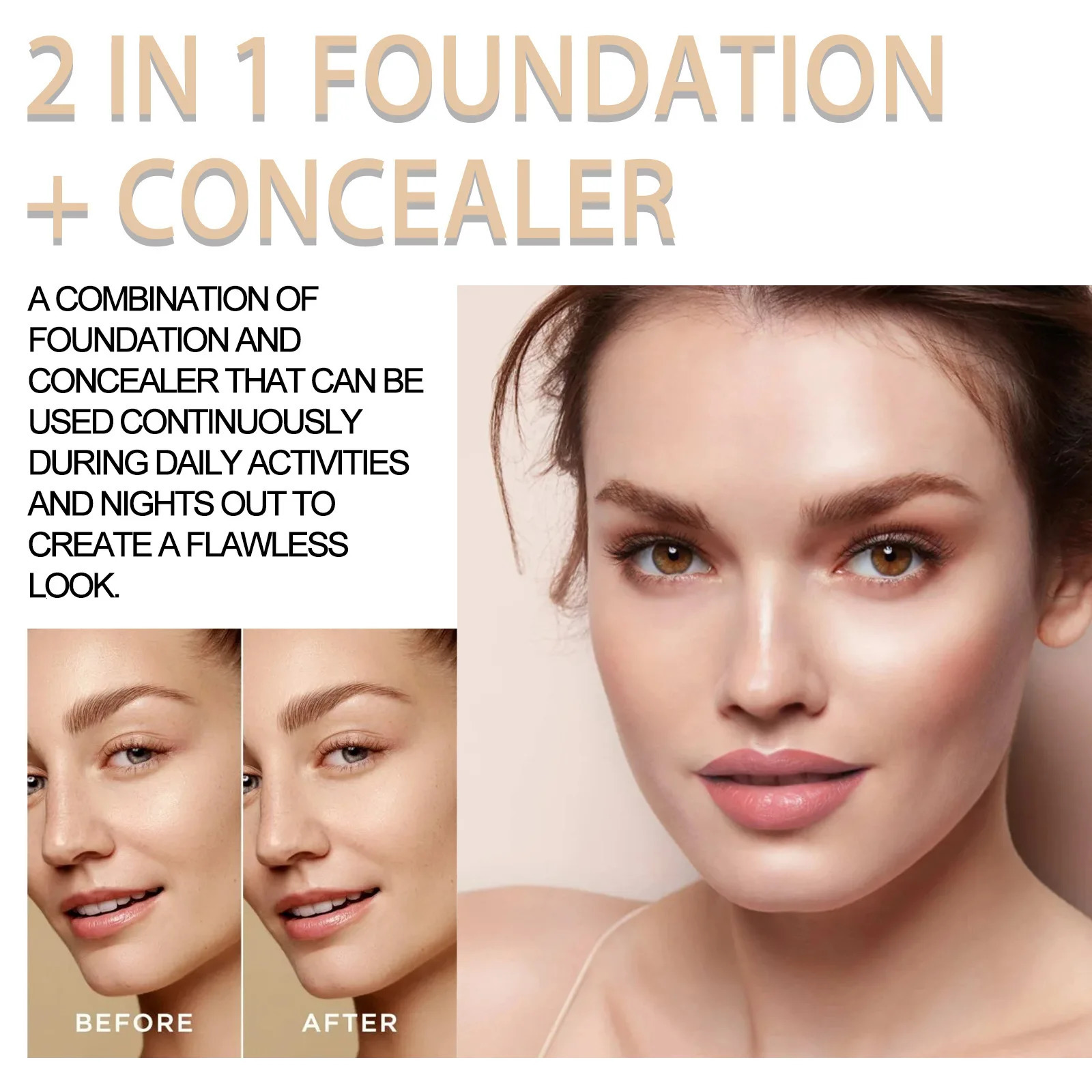 Jaysuing 7ml 2in1 Concealer Foundation Makeup Pen Dark Circle Cover Blemish Long-Lasting Concealing Face Brightening Contouring 250730
