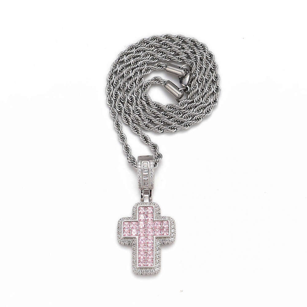 Fashionable Personality Full Dia Cross Pendant Hip Hop Trendy Creative Versatile Necklace